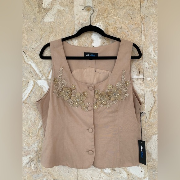 Alice Blue Floral Embroidered Tan Top - Picture 4 of 12